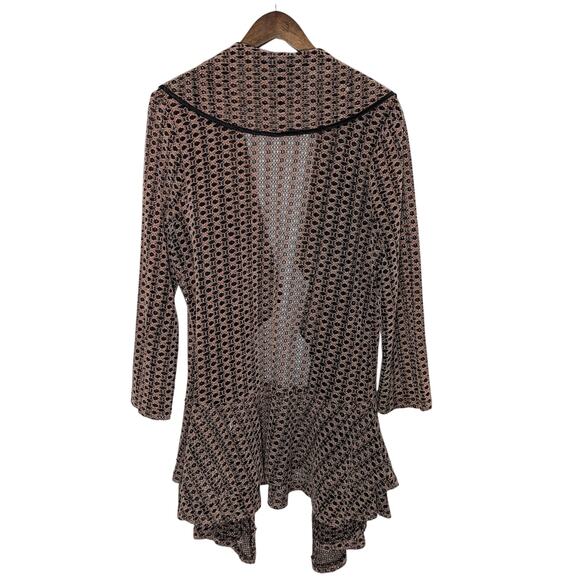 Calessa Peach/Black Eclectic Open-Front Sheer Jacket w/Cascading Ruffle Front L - Picture 7 of 8